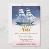 Zeilboot Gouden Glitter Baby Shower Kaart (Voorkant)