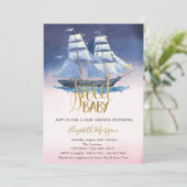 Zeilboot Gouden Glitter Baby Shower Kaart (Staand voorkant)