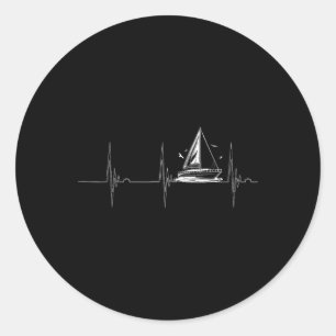 Zeilboot Heartbeat Ekg Pulse Boating Sail Ronde Sticker
