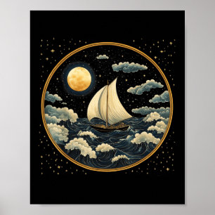 Zeilboot Hemelse Esthetiek Art Deco Oceaan Zeiler Poster