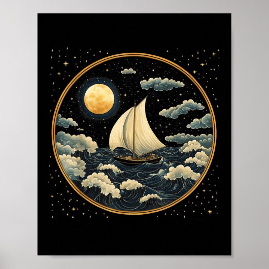 Zeilboot Hemelse Esthetiek Art Deco Oceaan Zeiler Poster (Voorkant)