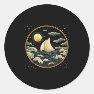 Zeilboot Hemelse Esthetiek Art Deco Oceaan Zeiler Ronde Sticker