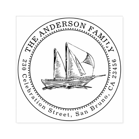 Zeilboot illustratie Familienaam & Retouradres Rubberstempel (Afrduk)