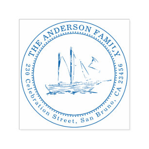 Zeilboot illustratie Familienaam & Retouradres Zelfinktende Stempel