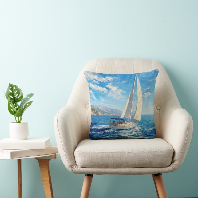 Zeilboot Impasto Schilderij  Kussen (Stoel)