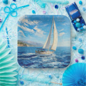 Zeilboot Impasto Schilderij Papieren Bordje (Feest)