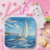 Zeilboot Impasto Schilderij Papieren Bordje (Feest)