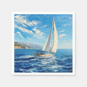Zeilboot Impasto Schilderij Servet