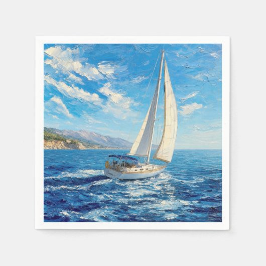 Zeilboot Impasto Schilderij Servet (Voorkant)