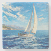 Zeilboot Impasto Schilderij Stenen Onderzetter (Voorkant)