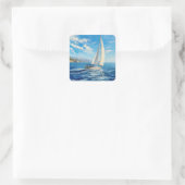 Zeilboot Impasto Schilderij Vierkante Sticker (Tas)
