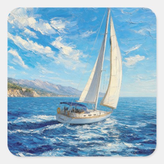 Zeilboot Impasto Schilderij Vierkante Sticker (Voorkant)