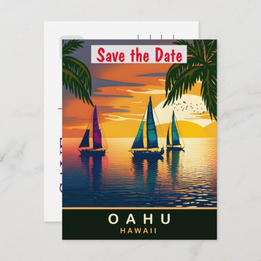 Zeilboot in de buurt van Oahu, Hawaï, Reizen Brief Save The Date (Voorkant / Achterkant)