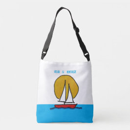 Zeilboot in de zon Witte en blauwe achtergrond Crossbody Tas