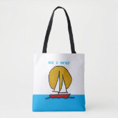 Zeilboot in de zon Witte en blauwe achtergrond Tote Bag (Voorkant)