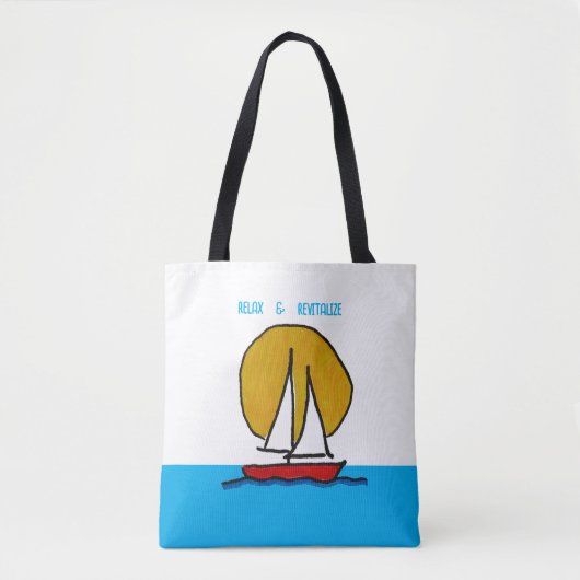 Zeilboot in de zon Witte en blauwe achtergrond Tote Bag (Voorkant)