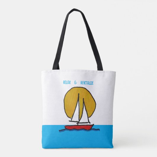 Zeilboot in de zon Witte en blauwe achtergrond Tote Bag (Achterkant)