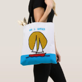 Zeilboot in de zon Witte en blauwe achtergrond Tote Bag (Dichtbij)