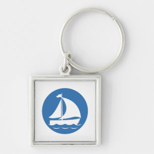 Zeilboot in een blauwe cirkel sleutelhanger