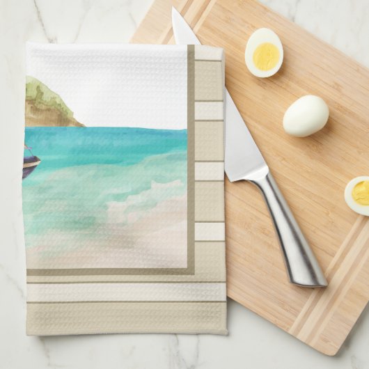 Zeilboot in een Turquoise Ocean Kitchen Towel Theedoek (Quarter Fold)