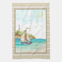 Zeilboot in een Turquoise Ocean Kitchen Towel
