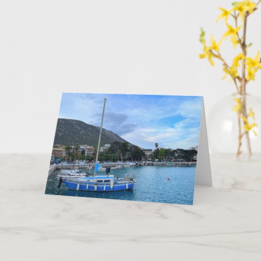Zeilboot in Harbour Corinth Greece Kaart (Gele Bloem)
