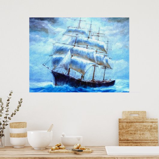 Zeilboot in het zee poster (Keuken)