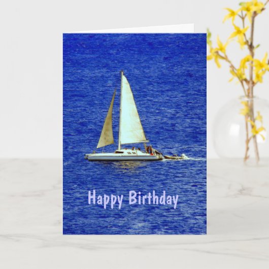 Zeilboot in Lahaina, Hawaii, Verjaardag Kaart (Gele Bloem)