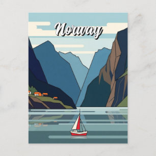 Zeilboot in Noorse fjord Briefkaart