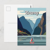 Zeilboot in Noorse fjord Briefkaart (Voorkant / Achterkant)
