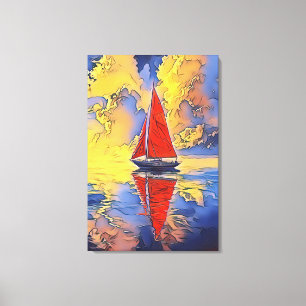 Zeilboot in Schilderstijl Canvasprint Canvas Afdruk