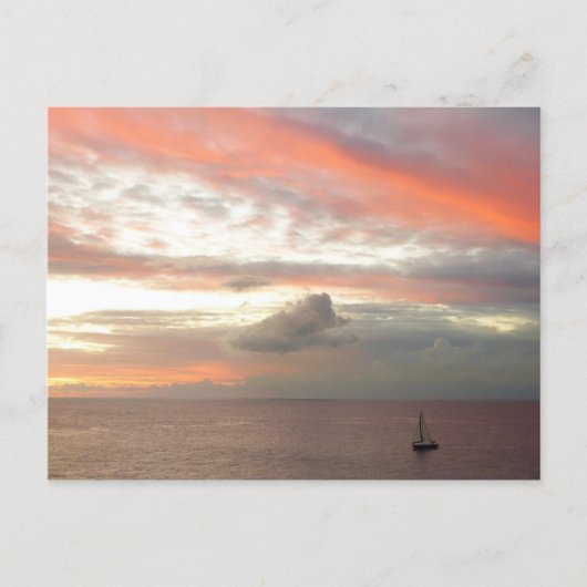 Zeilboot in Sunset Beauful Pink Seascape Briefkaart (Voorkant)
