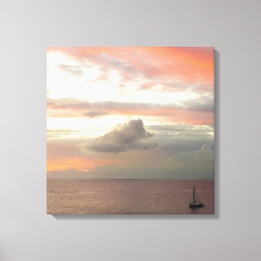Zeilboot in Sunset Beauful Pink Seascape Canvas Afdruk (Voorkant)