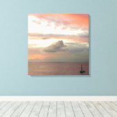 Zeilboot in Sunset Beauful Pink Seascape Canvas Afdruk (Insitu (Houten vloer))