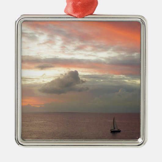Zeilboot in Sunset Beauful Pink Seascape Metalen Ornament (Voorkant)
