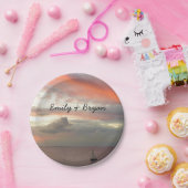 Zeilboot in Sunset Beauful Pink Seascape Papieren Bordje (Feest)