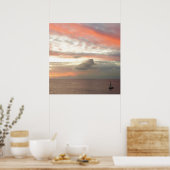 Zeilboot in Sunset Beauful Pink Seascape Poster (Keuken)