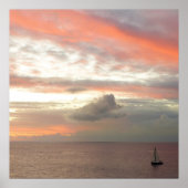 Zeilboot in Sunset Beauful Pink Seascape Poster (Voorkant)