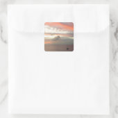 Zeilboot in Sunset Beauful Pink Seascape Vierkante Sticker (Tas)