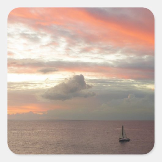 Zeilboot in Sunset Beauful Pink Seascape Vierkante Sticker (Voorkant)