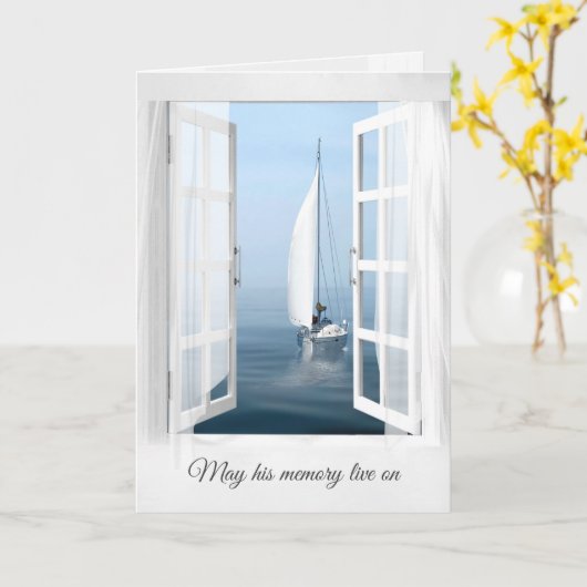 Zeilboot In Venster voor Sympathie Kaart (Gele Bloem)