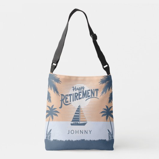 Zeilboot in zonsondergang pensioen crossbody tas (Achterkant)