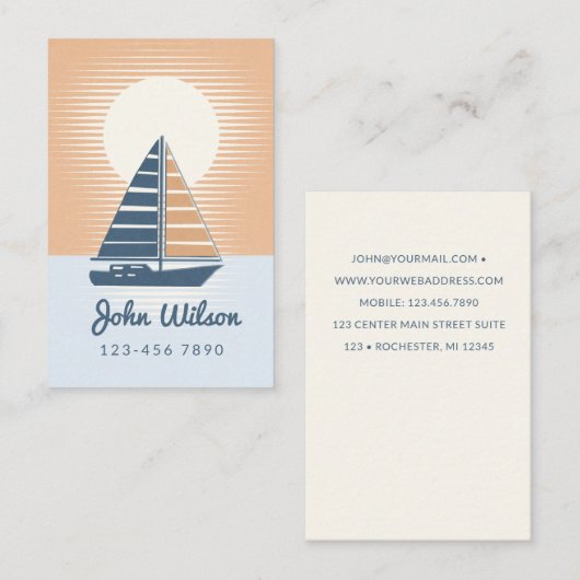 Zeilboot in zonsondergang visitekaartje (Voorkant / Achterkant)