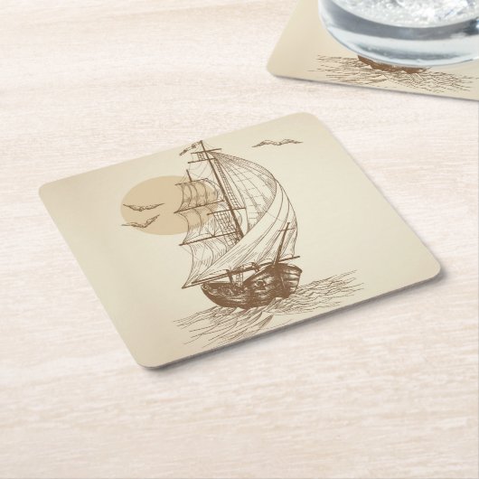  zeilboot kartonnen onderzetters (Schuin)