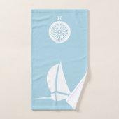 zeilboot & kompas in lichtblauw bad handdoek (Handdoek)