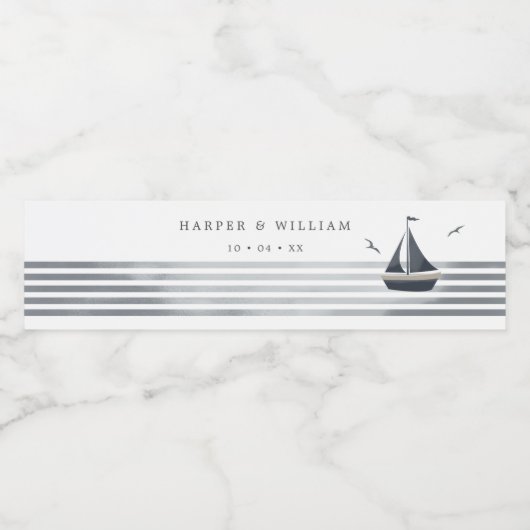 Zeilboot kust waterfles etiket (Enkel label)