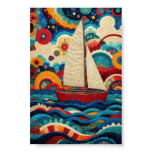 Zeilboot Levendig Maximalistische Volks Kunst