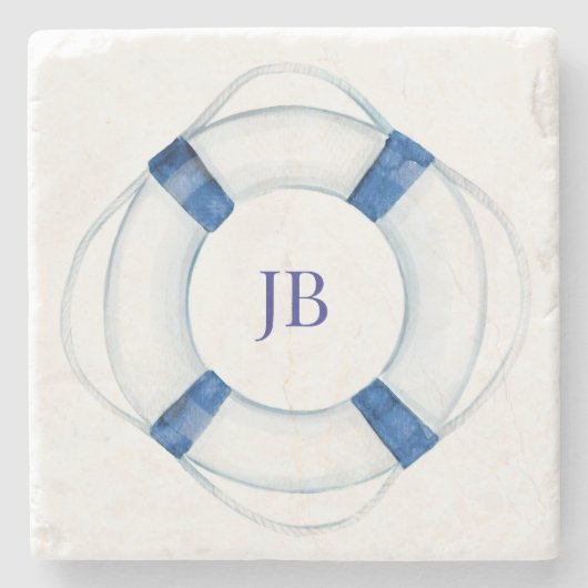 Zeilboot Life Ring Monogrammed Stenen Onderzetter (Voorkant)