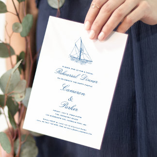Zeilboot Marine Blue Wedding Repetitie Diner Kaart