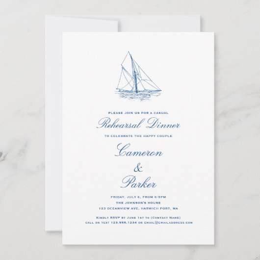 Zeilboot Marine Blue Wedding Repetitie Diner Kaart (Voorkant)